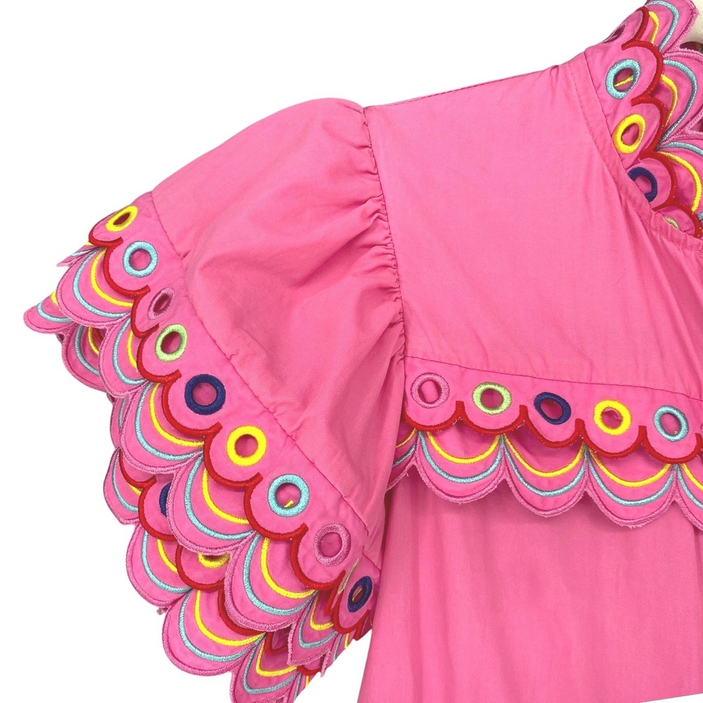 Celia B Marilla Dress Pink Embroidered Scalloped Eyelet Tiered Mini Dress XS - Picture 8 of 13
